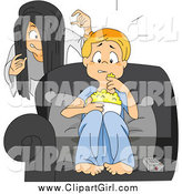 Clip Art of a Sister Sneaking up on Her Brother While He Watches a Scary Movie by BNP Design Studio