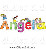 Clip Art of a Sketch of Girls Playing on the Name Angela by Prawny