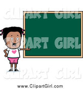 Clip Art of a Smart Black School Girl Presenting a Blank Chalkboard by Cory Thoman