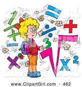 Clip Art of a Smart Smiling School Girl Surrounded by Math Symbols by Alex Bannykh