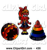 Clip Art of a Smiling Blond Girl Standing Between a Ball and Ring Toys by Alex Bannykh