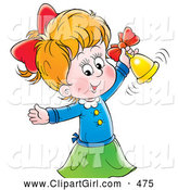 Clip Art of a Smiling Cute Little Girl Ringing a Golden Bell by Alex Bannykh