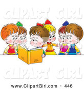 Clip Art of a Smiling Girl Reading a Book out Loud to Her Friends by Alex Bannykh