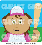 Clip Art of a Smiling Hispanic Girl Batting During a Baseball Game by Dennis Holmes Designs