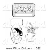 Clip Art of a Smiling Lightbulb Text Box, Girl in Thought and Human Head Brainstorming by C Charley-Franzwa
