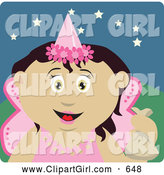 Clip Art of a Smiling Mexican Girl Trick or Treating on Halloween in a Fairy Princess Costume by Dennis Holmes Designs
