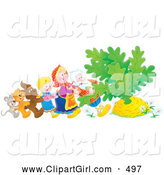 Clip Art of a Smiling Mouse, Cat, Dog, Girl, Woman and Man Trying to Pull a Giant Carrot or Turnip out of the Ground by Alex Bannykh