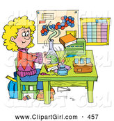 Clip Art of a Smiling School Girl Conducting a Science Experiment in a Lab by Alex Bannykh