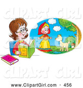 Clip Art of a Smiling Woman Reading a Book and Imagining That She Is in the Story by Alex Bannykh