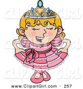 Clip Art of a Spoiled Blond White Princess Girl in a Pink Dress and Crown by AtStockIllustration