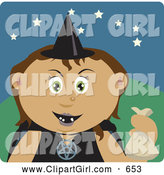 Clip Art of a Spooky Hispanic Girl Trick or Treating on Halloween in a Witch Costume by Dennis Holmes Designs