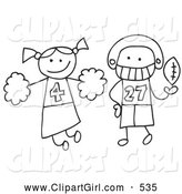 Clip Art of a Stick Cheerleader and Football Player by C Charley-Franzwa