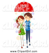 Clip Art of a Stick Couple Sharing an Umbrella by BNP Design Studio