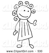 Clip Art of a Stick Figure Girl with Curly Hair by C Charley-Franzwa