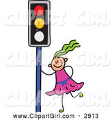 Clip Art of a Stick Girl by a Traffic Light by Prawny