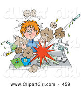 Clip Art of a Surprised School Girl Conducting a Chemistry Experiment While Her Chemicals Explode by Alex Bannykh