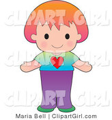Clip Art of a Sweet and Friendly Red Haired Caucasian Girl Wearing a Tshirt with a Heart on It by Maria Bell
