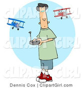 Clip Art of a Teenage Boy Racing a Remote Control Model Airplane by Djart