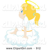Clip Art of a Thinking Innocent Blond Caucasian Angel Girl Sitting on a Cloud by Rosie Piter