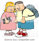 Clip Art of a Two Siblings, a Boy and Girl, on Their Way to Elementary School by Djart