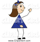 Clip Art of a Waving White Brunette Stick Girl by Pams Clipart