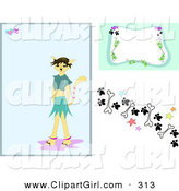 Clip Art of a Website Computer Design Set of Backgrounds of a Morph Cat Girl Background with a Frame and Border Design of Paw Prints, Stars and Bones by