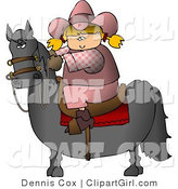 Clip Art of a Young Blond Cowgirl Riding a Saddled Horse with Reins by Djart