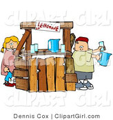 Clip Art of a Young Boy and Girl, Brother and Sister, Selling Beverages at a Lemonade Stand by Djart