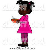Clip Art of an African American Girl Holding a Bowl by Pams Clipart