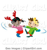 Clip Art of an African American Girl Wearing Antlers Dancing with a Boy Wearing a Crown by AtStockIllustration