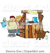 Clip Art of an Unaware Boy and Girl Preparing Drinks at Their Lemonade Stand While Their Dog Urinates in a Cup for an Unsuspecting Customer by Djart
