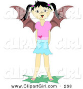 Clip Art of AnFriendly Girl with Pig Tails and Bat Wings Smiling by