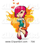 Clip Art of ASexy Pink Haired White Woman in a Tight Green Dress and High Heels, Flaming with Hearts by NoahsKnight