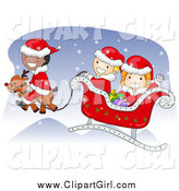 Clip Art of Diverse Christmas Kids Flying Santas Sleigh by BNP Design Studio