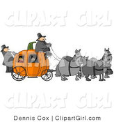 Clip Art of Gray Horses Pulling People on a Pumpkin Carriage by Djart