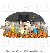 Clip Art of Halloween Trick-or-Treaters Wearing Costumes and Standing Together As a Group on Halloween by Djart