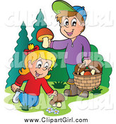 Clip Art of Happy Kids Picking Mushrooms by Visekart