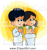 Clip Art of Sinhala Children Celebrating New Year over Yellow and Orange by Lal Perera