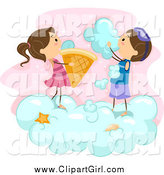 Clip Art of Stick Kids Making Ice Cream Cones from Clouds by BNP Design Studio