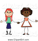 Clip Art of Two Diverse Girls Holding Hands by Pams Clipart