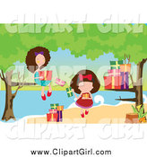 Clip Art of Two Girls Opening Presents at a Beach by Mayawizard101