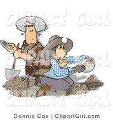Clip Art of Two Gold Miners Panning for Gold by Djart