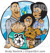 Clip Art of Two Hispanic Parents Standing with Their Son, Daughter and the Family Dog by Andy Nortnik