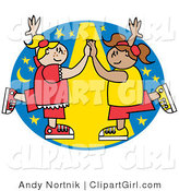 Clip Art of Two Smiling Girls Dancing Together Under a Spotlight by Andy Nortnik