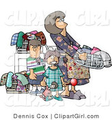 Royalty Free Clip Art of a Housewife Doing Laundry with Her Kids by Djart