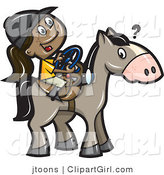 Vector Clip Art of a Happy Girl Trying to Steer a Horse - Royalty Free by Jtoons