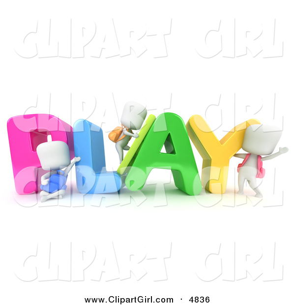 Clip Art of 3d Ivory Students with PLAY
