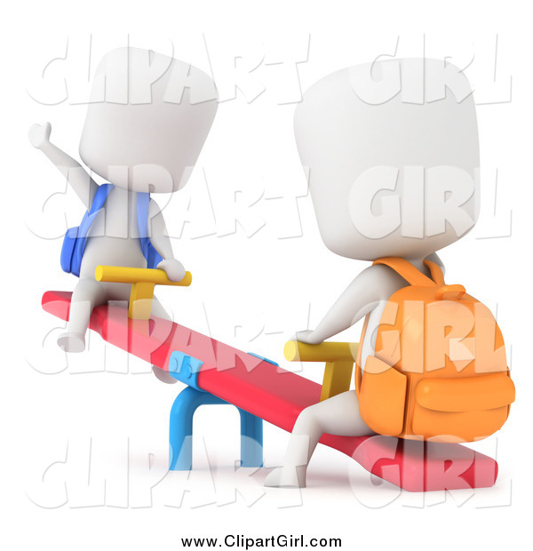 Clip Art of 3d School Kids Playing on a See Saw