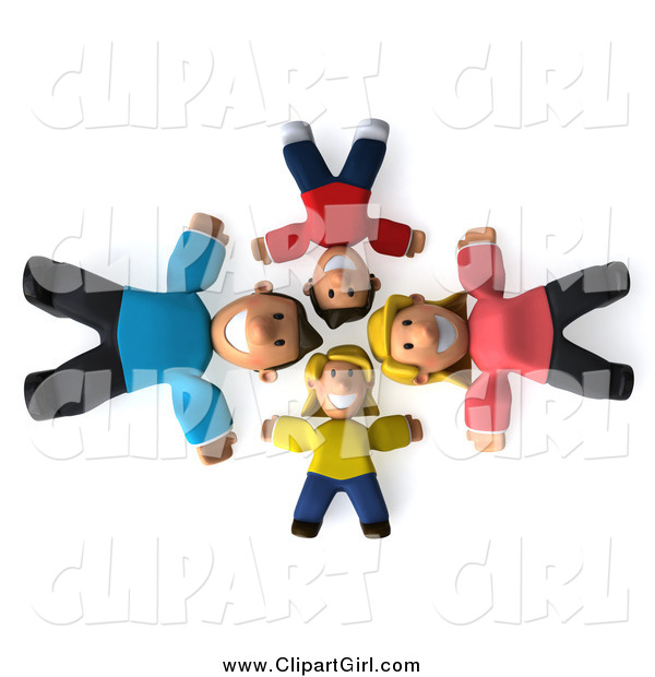 Clip Art of a 3d Happy White Family Laying on Their Backs in a Circle, Looking up