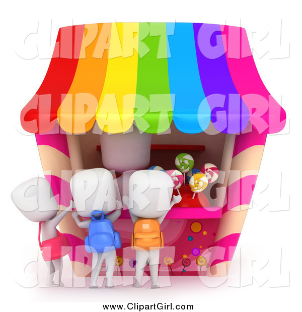Clip Art of a 3d White School Kids Buying Candy at a Stand